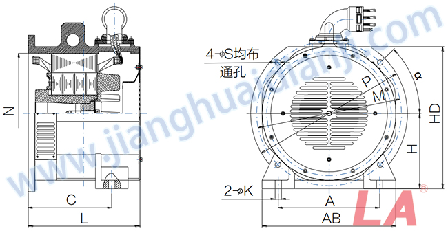 TYPC系列永磁同步一體機外形及安裝尺寸圖 - 六安江淮電機有限公司